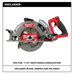 Milwaukee 2830-20 M18 FUEL 18V 7-1/4 Inch Rear Handle Circular Saw - Bare Tool Tools & Equipment