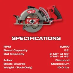 Milwaukee 2830-20 M18 FUEL 18V 7-1/4 Inch Rear Handle Circular Saw - Bare Tool Tools & Equipment