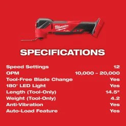 Milwaukee 2836-20 M18 FUEL 18V Cordless Li-Ion Oscillating Multi-Tool -Bare Tool Tools & Equipment