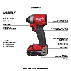 Milwaukee 2853-22CT M18 FUEL 18V 1/4-Inch HEX Cordless Impact Driver Kit