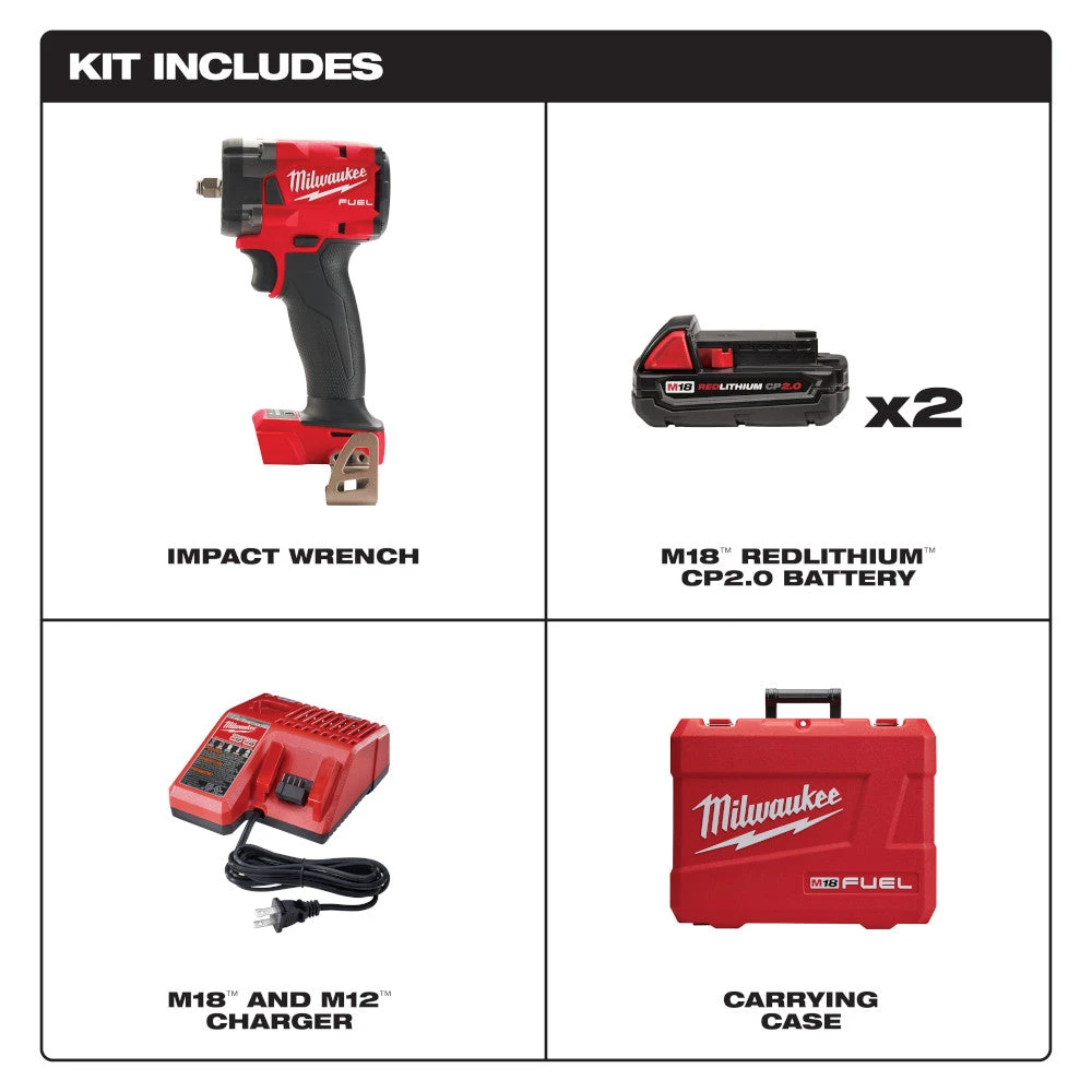 Milwaukee 2854-22CT M18 FUEL 18V 3/8" Cordless Li-Ion Compact Impact Wrench Kit Tools & Equipment 4 Milwaukee 2854-22CT M18 FUEL 18V 3/8" Cordless Li-Ion Compact Impact Wrench Kit Tools & Equipment
