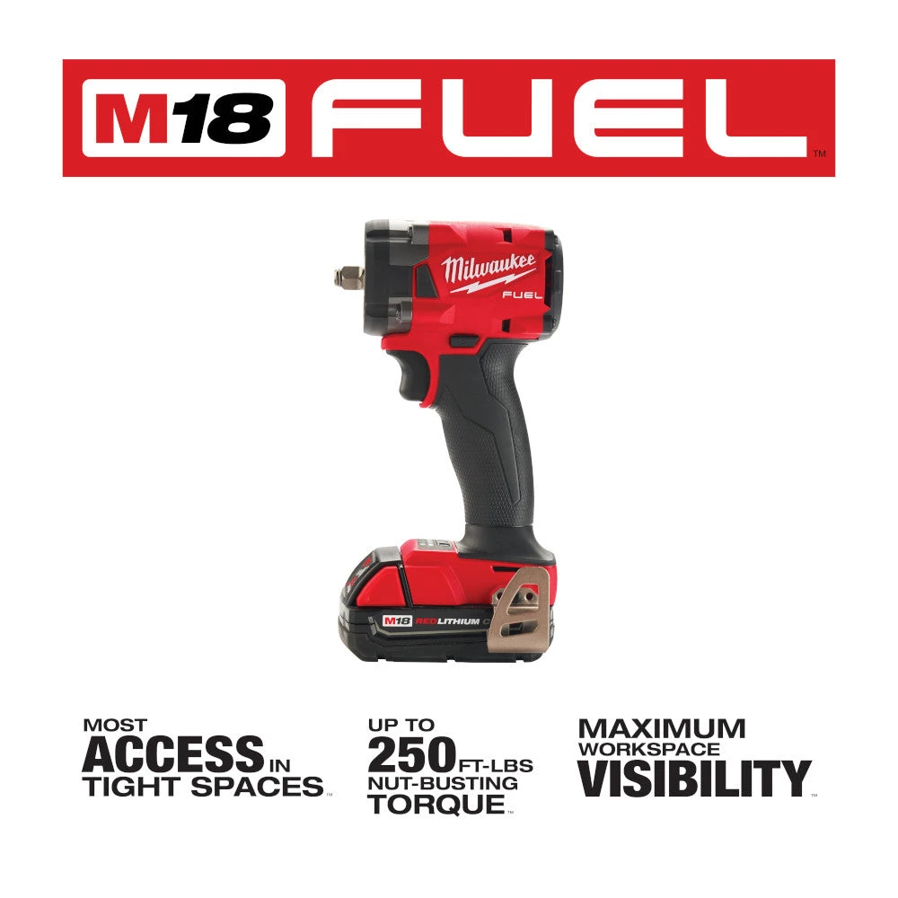 Milwaukee 2854-22CT M18 FUEL 18V 3/8" Cordless Li-Ion Compact Impact Wrench Kit Tools & Equipment 5 Milwaukee 2854-22CT M18 FUEL 18V 3/8" Cordless Li-Ion Compact Impact Wrench Kit Tools & Equipment