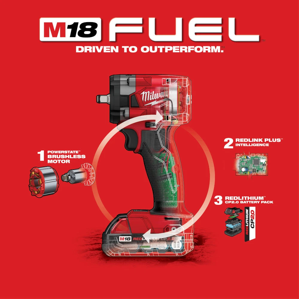 Milwaukee 2854-22CT M18 FUEL 18V 3/8" Cordless Li-Ion Compact Impact Wrench Kit Tools & Equipment 9 Milwaukee 2854-22CT M18 FUEL 18V 3/8" Cordless Li-Ion Compact Impact Wrench Kit Tools & Equipment