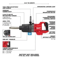 Milwaukee 2869-20 M18 FUEL 18V 1" D-Handle Anvil High Impact Wrench-Bare Tool Tools & Equipment 19 Milwaukee 2869-20 M18 FUEL 18V 1
