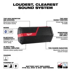 Milwaukee 2891-20 M12/M18 12/18V 6-Speaker Wireless Bluetooth Portable Speaker Tools & Equipment