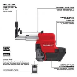 Milwaukee 2912-DE M18 FUEL HAMMERVAC 1" Dedicated Dust Extractor - Bare Tool | Powerful Dust Extraction | M18 FUEL System 16 Milwaukee 2912-DE M18 FUEL HAMMERVAC 1
