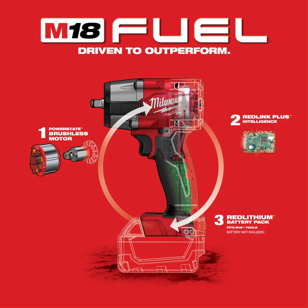 Milwaukee 2960-20 M18 FUEL 18V 3/8" Cordless Mid-Torque Impact Wrench -Bare Tool 8 Milwaukee 2960-20 M18 FUEL 18V 3/8" Cordless Mid-Torque Impact Wrench -Bare Tool