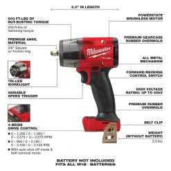 Milwaukee 2960-20 M18 FUEL 18V 3/8" Cordless Mid-Torque Impact Wrench -Bare Tool 21 Milwaukee 2960-20 M18 FUEL 18V 3/8