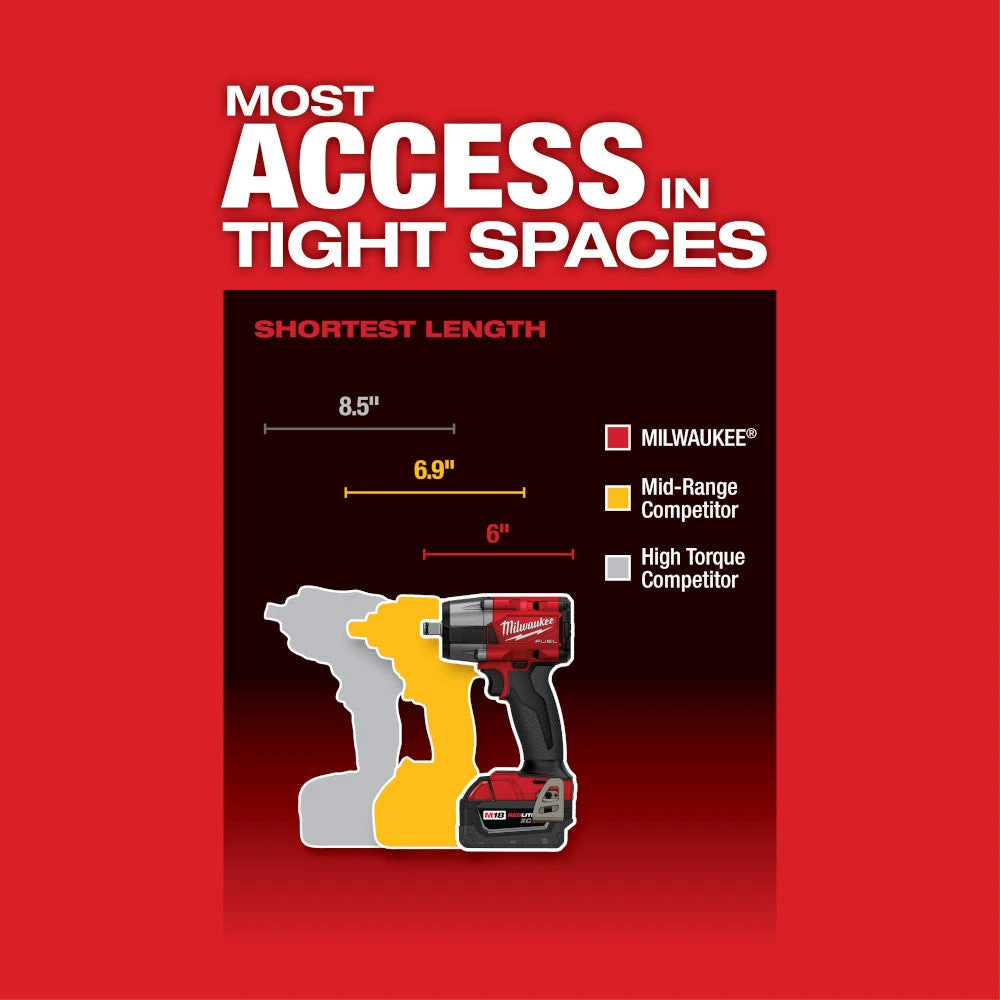 Milwaukee 2962-20 M18 FUEL 18V 1/2" Cordless Mid-Torque Impact Wrench -Bare Tool Tools & Equipment 6 Milwaukee 2962-20 M18 FUEL 18V 1/2" Cordless Mid-Torque Impact Wrench -Bare Tool Tools & Equipment