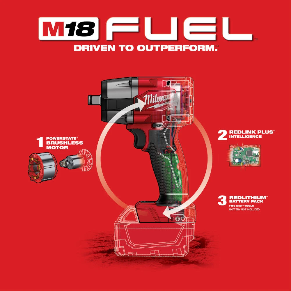 Milwaukee 2962-20 M18 FUEL 18V 1/2" Cordless Mid-Torque Impact Wrench -Bare Tool Tools & Equipment 8 Milwaukee 2962-20 M18 FUEL 18V 1/2" Cordless Mid-Torque Impact Wrench -Bare Tool Tools & Equipment