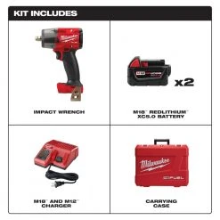 Tools & Equipment Milwaukee 2962P-22 M18 FUEL 18V 1/2" Cordless Li-Ion Mid Impact Wrench Kit