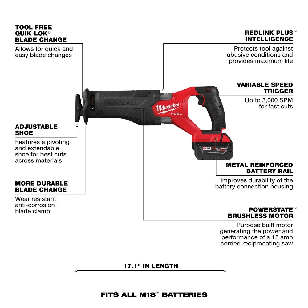 Tools & Equipment Milwaukee 2998-25 M18 FUEL 18V Lithium-Ion Brushless Cordless Combo Kit - 5 PC 10 Tools & Equipment Milwaukee 2998-25 M18 FUEL 18V Lithium-Ion Brushless Cordless Combo Kit - 5 PC