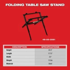Milwaukee 48-08-0561 Black Heavy Duty Steel Compact Folding Table Saw Stand