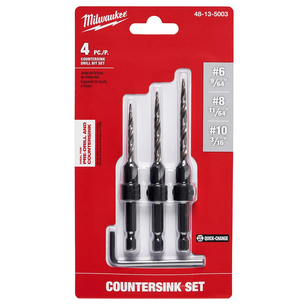Milwaukee 48-13-5003 #6/#8/#10 Steel Countersink Set - 3 Piece 4 Milwaukee 48-13-5003 #6/#8/#10 Steel Countersink Set - 3 Piece