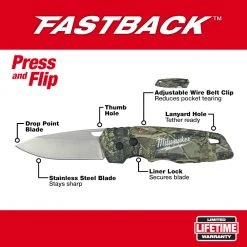 Milwaukee 48-22-1524 FASTBACK Camo Folding Pocket Knife