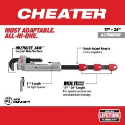 Tools & Equipment Milwaukee 48-22-7318 CHEATER Aluminum Adaptable Pipe Wrench W/ Multi Length 16 Tools & Equipment Milwaukee 48-22-7318 CHEATER Aluminum Adaptable Pipe Wrench W/ Multi Length