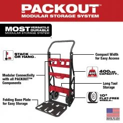 Milwaukee 48-22-8415 PACKOUT Heavy Duty 2-Wheel Cart W/ 400 Lb Weight Capacity Tools & Equipment
