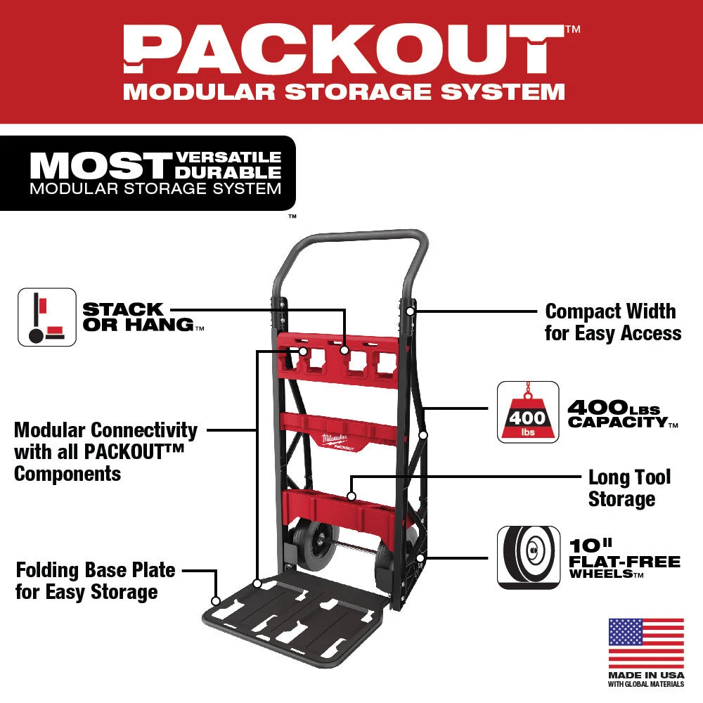 Milwaukee 48-22-8415 PACKOUT Heavy Duty 2-Wheel Cart W/ 400 Lb Weight Capacity Tools & Equipment 4 Milwaukee 48-22-8415 PACKOUT Heavy Duty 2-Wheel Cart W/ 400 Lb Weight Capacity Tools & Equipment