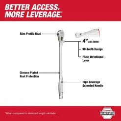 Tools & Equipment Milwaukee 48-22-9037 3/8” Drive 12” Ratchet Chrome Plated W/ Extended Handle