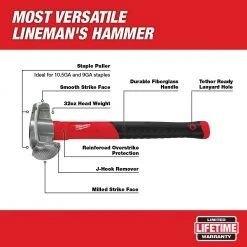 Tools & Equipment Milwaukee 48-22-9040 4 IN 1 Linemans Hammer W/ High Strength Fiberglass Handle
