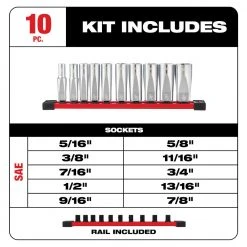 Milwaukee 48-22-9405 3/8" Drive Deep Well SAE Socket Set - 10pc