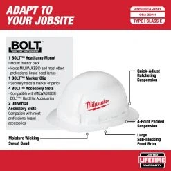 Milwaukee 48-73-1031 Full Brim Vented Hard Hat W/ BOLT Slots Type 1 Class E
