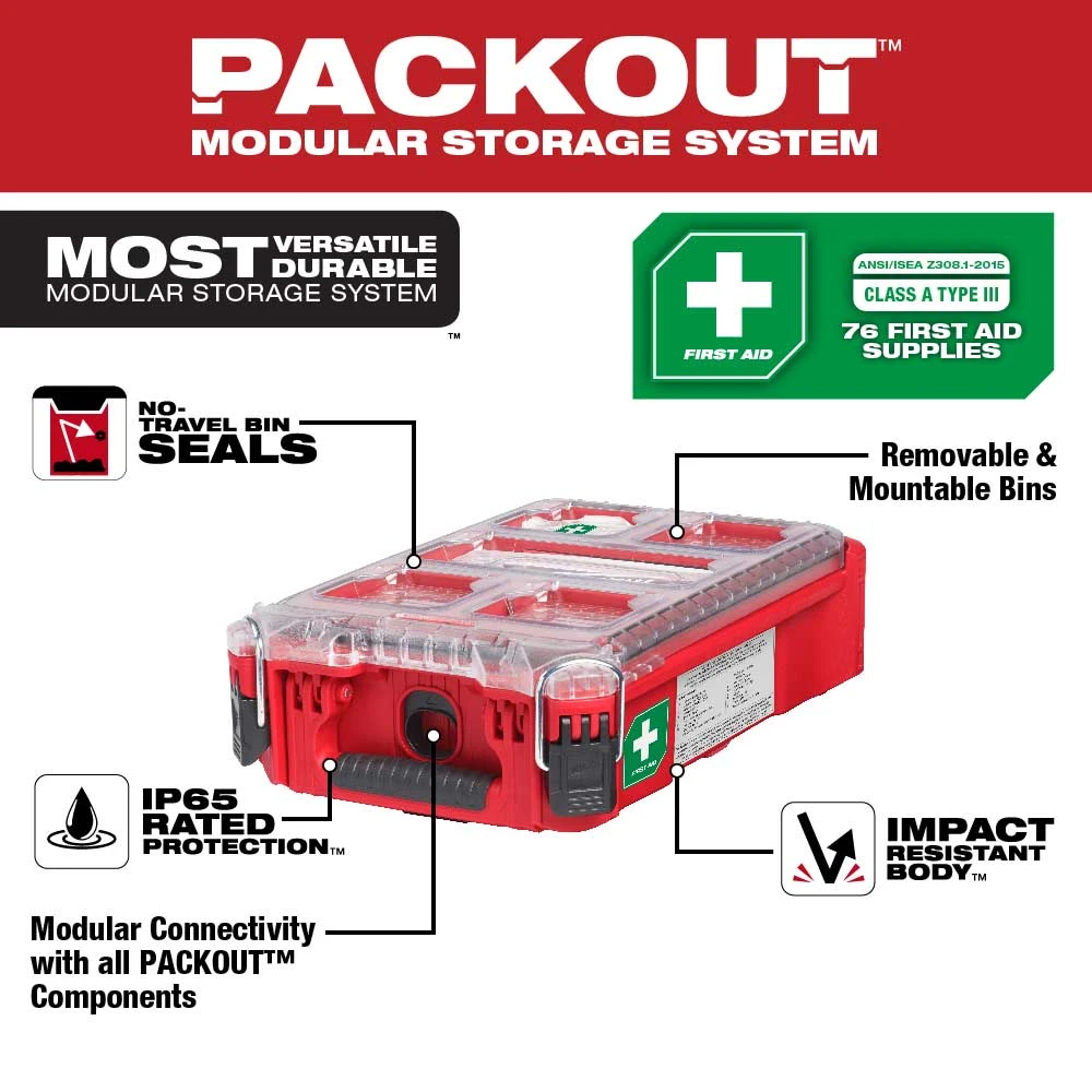 Milwaukee 48-73-8435 PACKOUT Class A Type III Durable First Aid Kit - 76 PC Tools & Equipment 5 Milwaukee 48-73-8435 PACKOUT Class A Type III Durable First Aid Kit - 76 PC Tools & Equipment