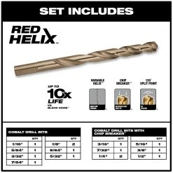 Tools & Equipment Milwaukee 48-89-2331 Cobalt Red Helix Drill Bit Kit - 15 PC