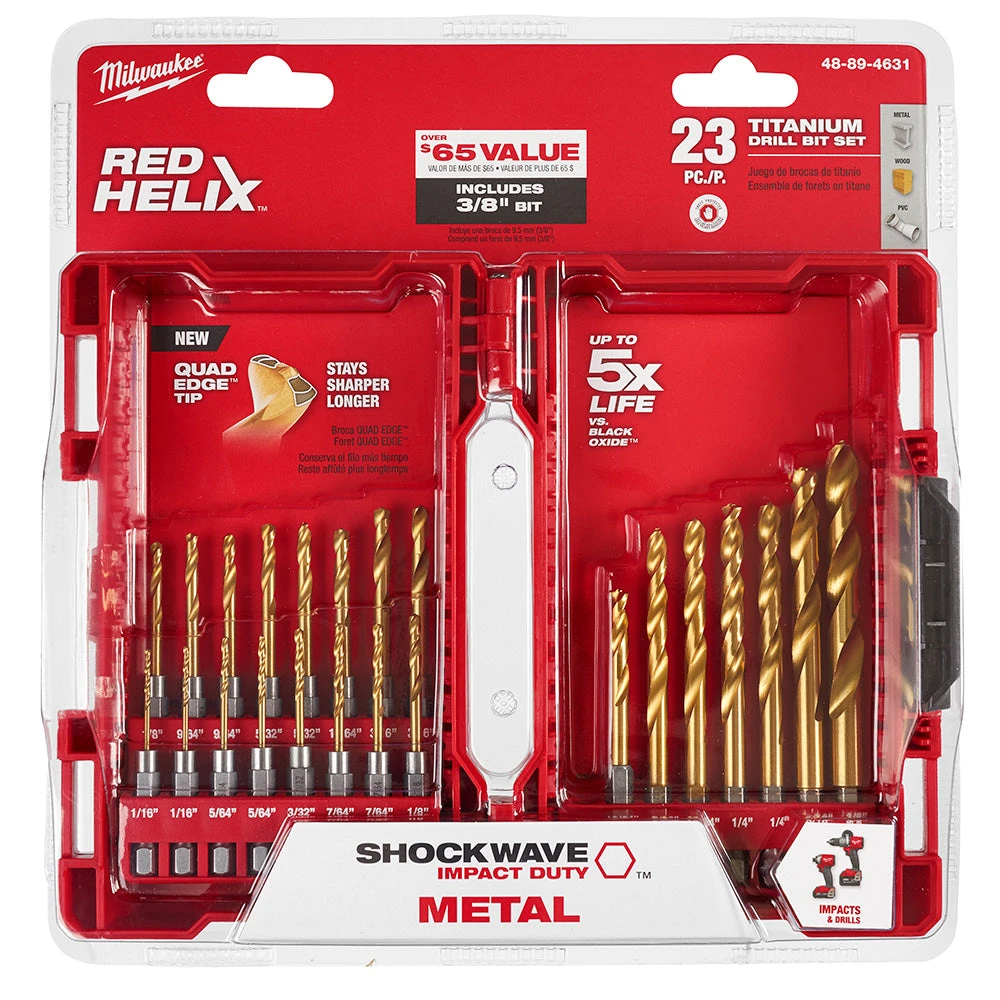Milwaukee 48-89-4631 SHOCKWAVE RED HELIX Titanium Drill Bit Set - 23 PC Tools & Equipment 6 Milwaukee 48-89-4631 SHOCKWAVE RED HELIX Titanium Drill Bit Set - 23 PC Tools & Equipment