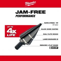 Milwaukee 48-89-9209 #9 JAM FREE Step Drill Bit 7/8" And 1-1/8" Tools & Equipment
