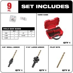 Power Tools Milwaukee 49-22-3079 HOLE DOZER W/ Durable Carbide Teeth Hole Saw Kit - 9 PC