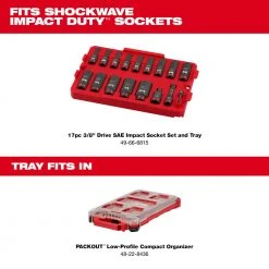 Milwaukee 49-66-6815 SHOCKWAVE 3/8” Impact Duty Socket SAE TRAY Set - 17 PC
