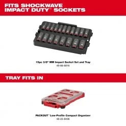Milwaukee 49-66-6816 SHOCKWAVE 3/8” Impact Duty Socket MM TRAY Set - 19 PC Tools & Equipment