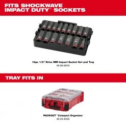 Milwaukee 49-66-6818 SHOCKWAVE 1/2” Impact Duty Socket MM TRAY Set - 16 PC Tools & Equipment