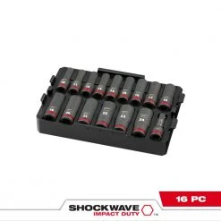 Milwaukee 49-66-6818 SHOCKWAVE 1/2” Impact Duty Socket MM TRAY Set - 16 PC Tools & Equipment