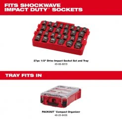 Milwaukee 49-66-6819 SHOCKWAVE 1/2” Impact Duty Socket SAE TRAY Set - 27 PC
