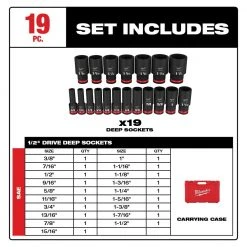 Milwaukee 49-66-7012 SHOCKWAVE 1/2" Impact Duty SAE Socket Set - 19 PC Tools & Equipment