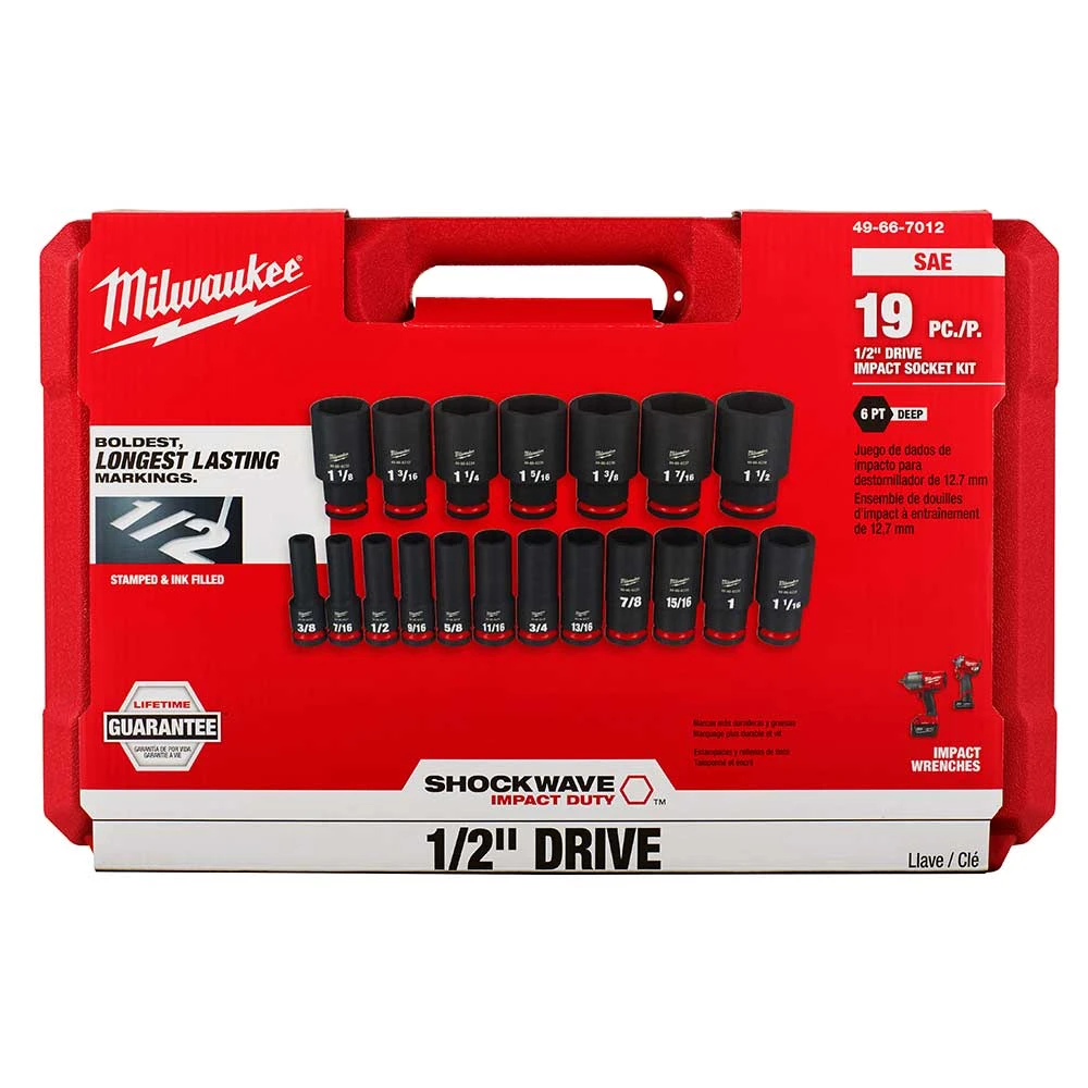 Milwaukee 49-66-7012 SHOCKWAVE 1/2" Impact Duty SAE Socket Set - 19 PC Tools & Equipment 8 Milwaukee 49-66-7012 SHOCKWAVE 1/2" Impact Duty SAE Socket Set - 19 PC Tools & Equipment