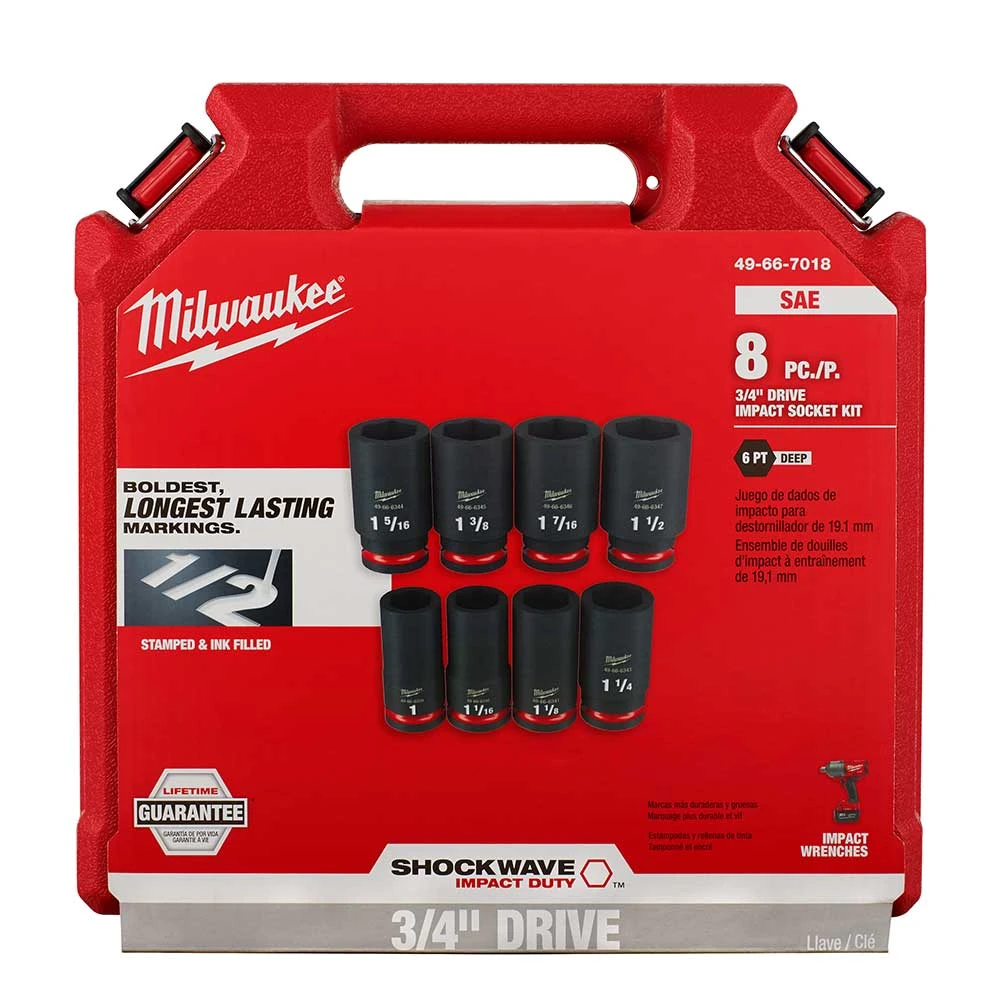 Milwaukee 49-66-7018 SHOCKWAVE Impact Duty 3/4" SAE 6 Point Socket Set - 8PC 6 Milwaukee 49-66-7018 SHOCKWAVE Impact Duty 3/4" SAE 6 Point Socket Set - 8PC