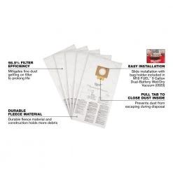 Milwaukee 49-90-1989 9 Gallon Vacuum Fleece Dust Bags - 5 PK Tools & Equipment