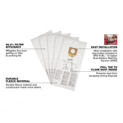 Milwaukee 49-90-1999 12 Gallon Fleece Vacuum Dust Bags - 5 PK