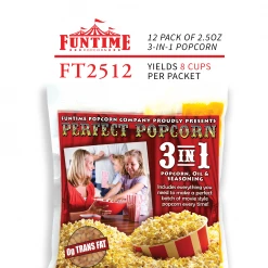 FunTime FT2512 2.5-Ounce 3-in-1 Popcorn Portion Movie Pouch Kit - 12pk