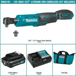 Makita RW01R1 12V MAX CXT Cordless 3/8 - 1/4 Inch Square Drive Ratchet Kit