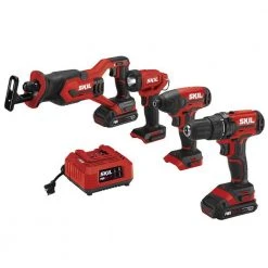 Skil CB739601 20V 4-Tool Combo Kit - Drill,Impact Driver,Reciprocating Saw,Light