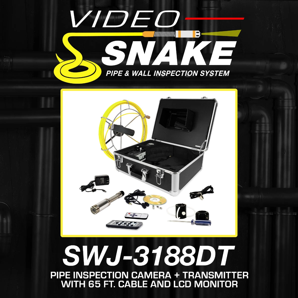 Video Snake SWJ-3188DT 65' Pipe Inspection Color LED Camera with Transmitter - Professional Diagnostic Tool 4 Video Snake SWJ-3188DT 65' Pipe Inspection Color LED Camera W/ Transmitter