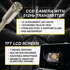 Video Snake SWJ-3188DT 65' Pipe Inspection Color LED Camera with Transmitter - Professional Diagnostic Tool 14 Video Snake SWJ-3188DT 65' Pipe Inspection Color LED Camera W/ Transmitter