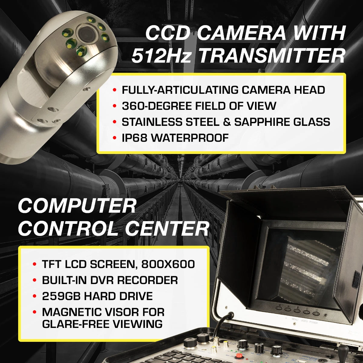 Video Snake 3288PT-1 393' Pipe 360 Degree Inspection Camera with Joystick - Professional Plumbing & Electrician Tool 6 Video Snake 3288PT-1 393' Pipe 360 Degree Inspection Camera W/ Joystick