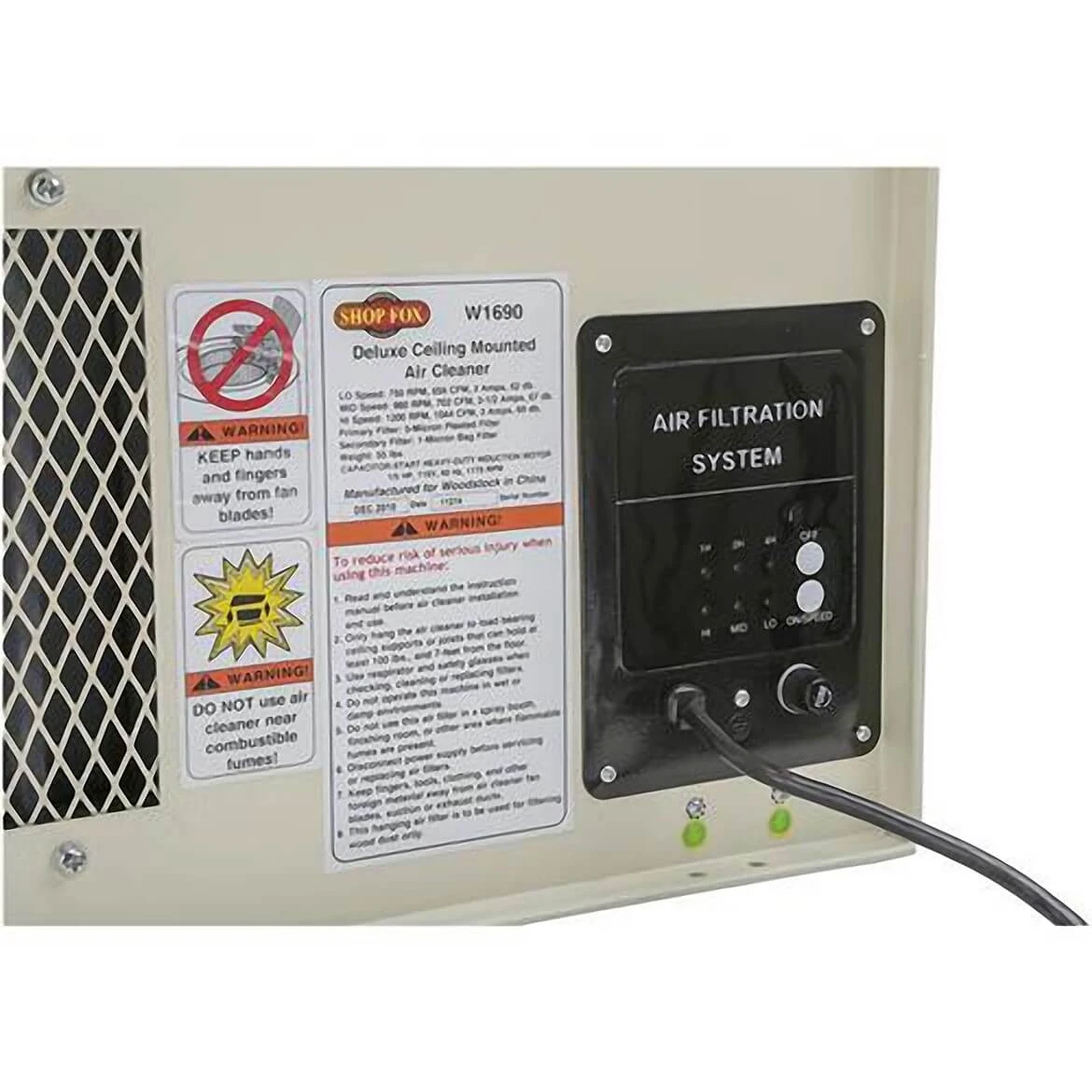 Shop Fox W1690 3 Speed Air Cleaner with 750/960/1200 RPM for Dust Collection 5 Shop Fox W1690 3 Speed Air Cleaner (750 Rpm/960 Rpm/1,200 Rpm)