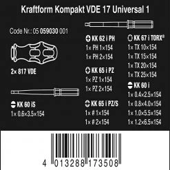 Tools & Equipment Wera 05059030001 Kraftform Kompakt Screwdriver 60I + Is/62I/65I/67I/17 - 17 PC