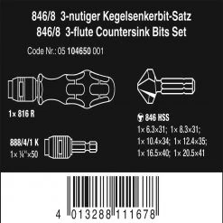 Wera 05104650001 846/8 3-Flute Ergonomic Durable Countersink Bits Set - 8 PC Tools & Equipment